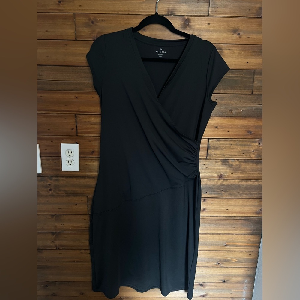 Athleta Nectar Faux Wrap Dress Black Women's Size Medium/tall - Picture 2 of 9